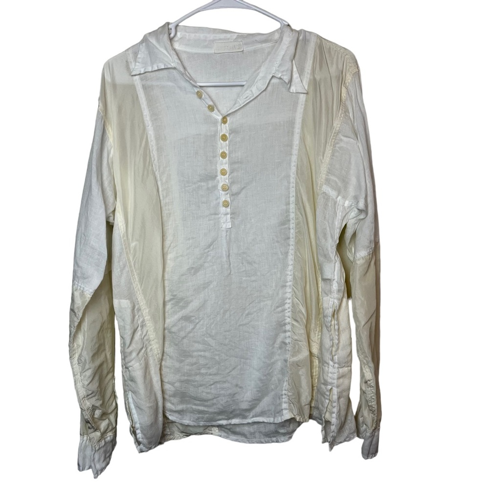 CP Shades White Linen Quarter Button Down Blouse Size M Women